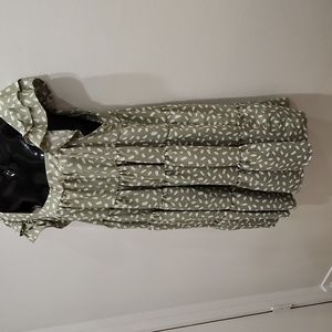 Adorable crepe material 3 ruffle dress in sage green & white or  peach & white